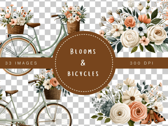 Download Blooms &amp; Bicycles Vintage Floral Clipart - Clipart Collection