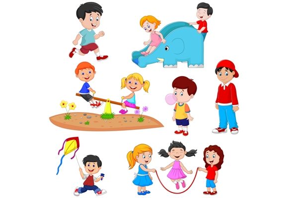 Download Cartoon Kids Playing Clipart Set Graphic - Clipart Collection