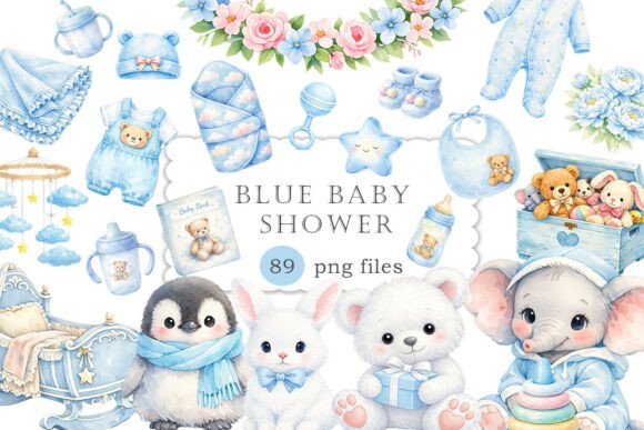 Download Blue Baby Shower Clipart Watercolor PNG - Clipart Collection