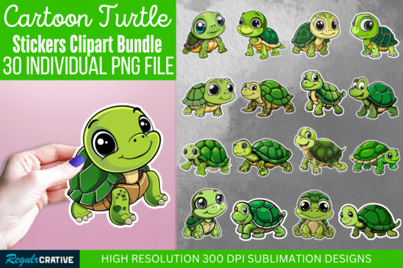 Download Cartoon Turtle Sticker Clipart Bundle - Clipart Collection