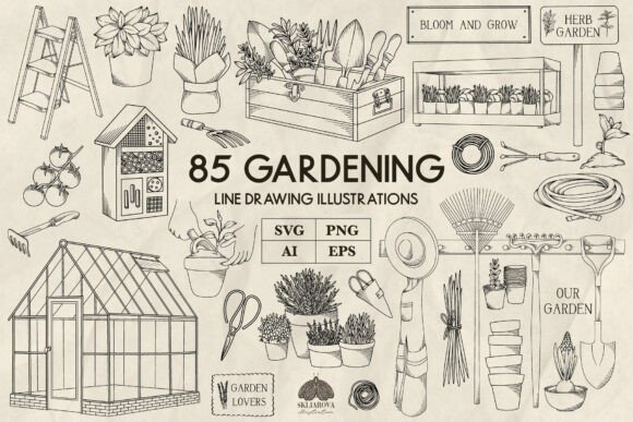 Download Gardening Line Art Collection Svg Png Ep - Premium Resources