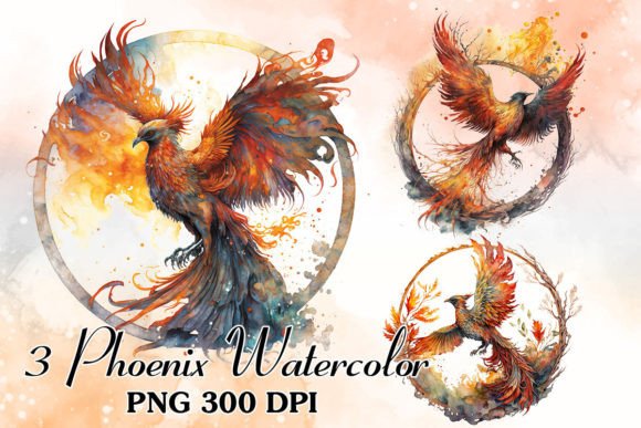 Download Fire Phoenix Watercolor Clipart Bundle - Clipart Collection