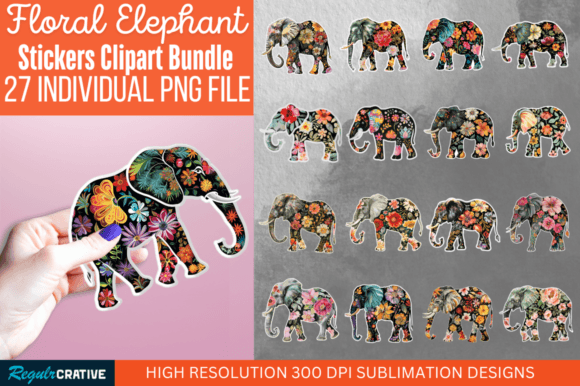 Download Floral Elephant Sticker Clipart Bundle - Clipart Collection