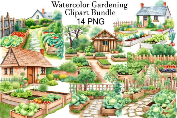 Download Watercolor Gardening Clipart Bundle - Clipart Collection