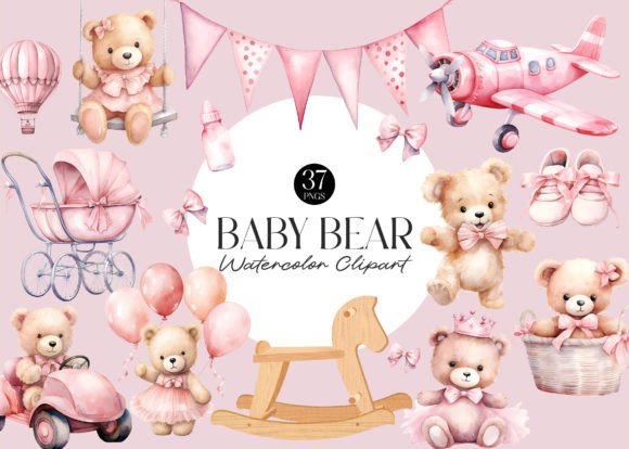 Download Pink Teddy Bear Baby Shower Clipart - Clipart Collection