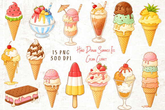 Download Hand Drawn Summer Ice Cream Clipart PNG - Clipart Collection