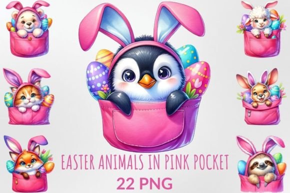 Download Easter Animals Peeking from Pink Pockets - Premium Resources