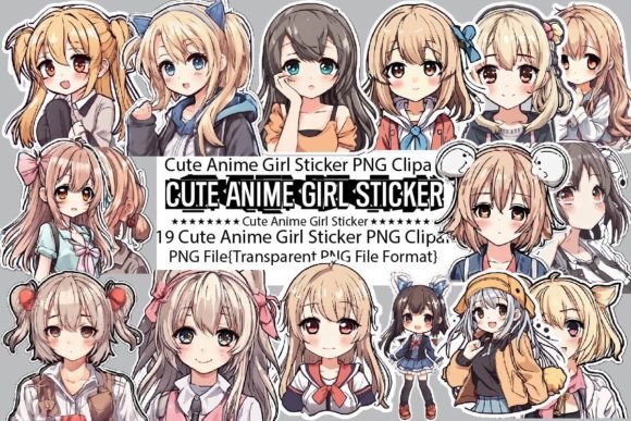 Download Cute Anime Girl Sticker Clipart Bundle - Clipart Collection