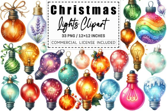 Download Watercolor Christmas Lights Clipart. - Clipart Collection