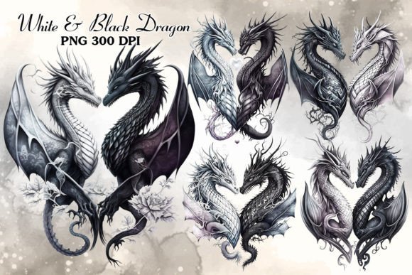 Download Couple White and Black Dragon Clipart - Clipart Collection
