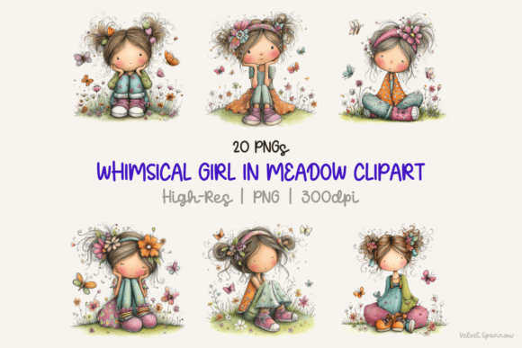 Download Whimsical Girl in Meadow Clipart - Clipart Collection