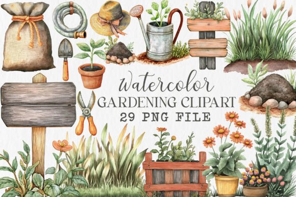 Download Watercolor Gardening Clipart Bundle - Clipart Collection