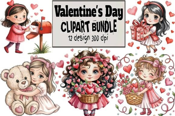 Download Valentine’s Day Girl Clipart Bundle | - Clipart Collection
