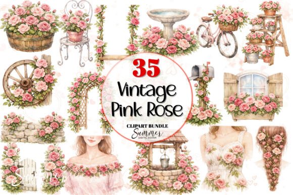 Download Vintage Pink Rose Shabby Chic Clipart - Clipart Collection
