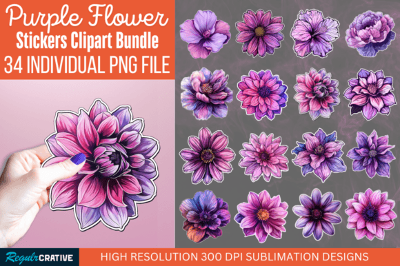 Download Purple Flower Sticker Clipart PNG Bundle - Clipart Collection