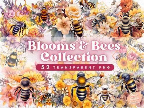 Download Watercolor Clipart - Blooms and Bees - Clipart Collection