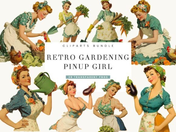 Download Retro Gardening Pinup Girl Clipart - Clipart Collection