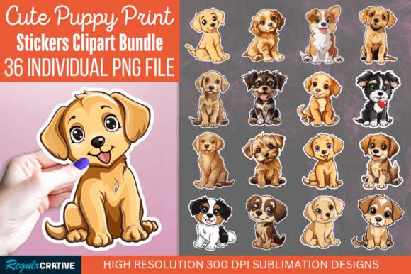 Download Cute Puppy Print Sticker Clipart Bundle - Clipart Collection