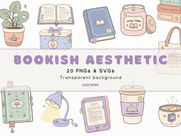 Download Cozy Bookish Cliparts, Reading Aesthetic - Clipart Collection