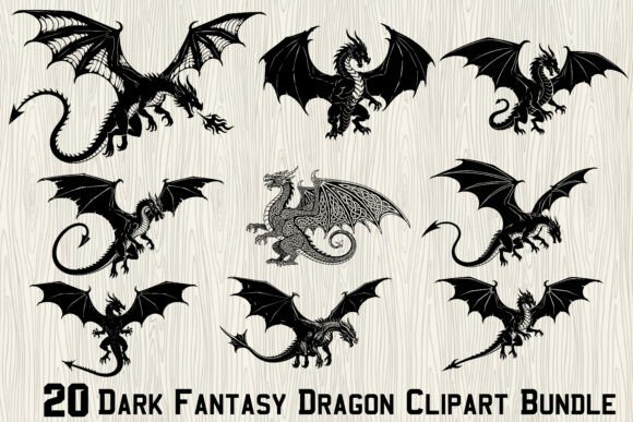 Download 20 Dark Fantasy Dragon Clipart Bundle - Clipart Collection