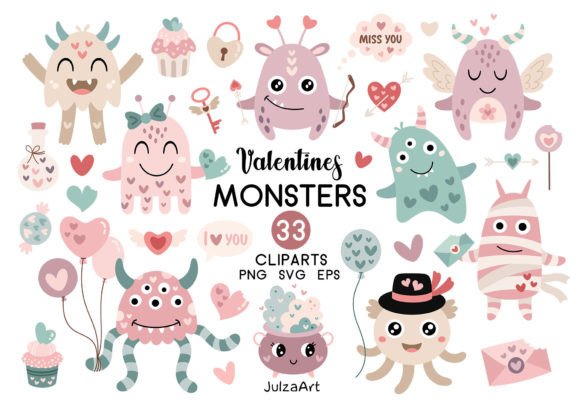 Download Cute Monster Valentines Clipart - Clipart Collection